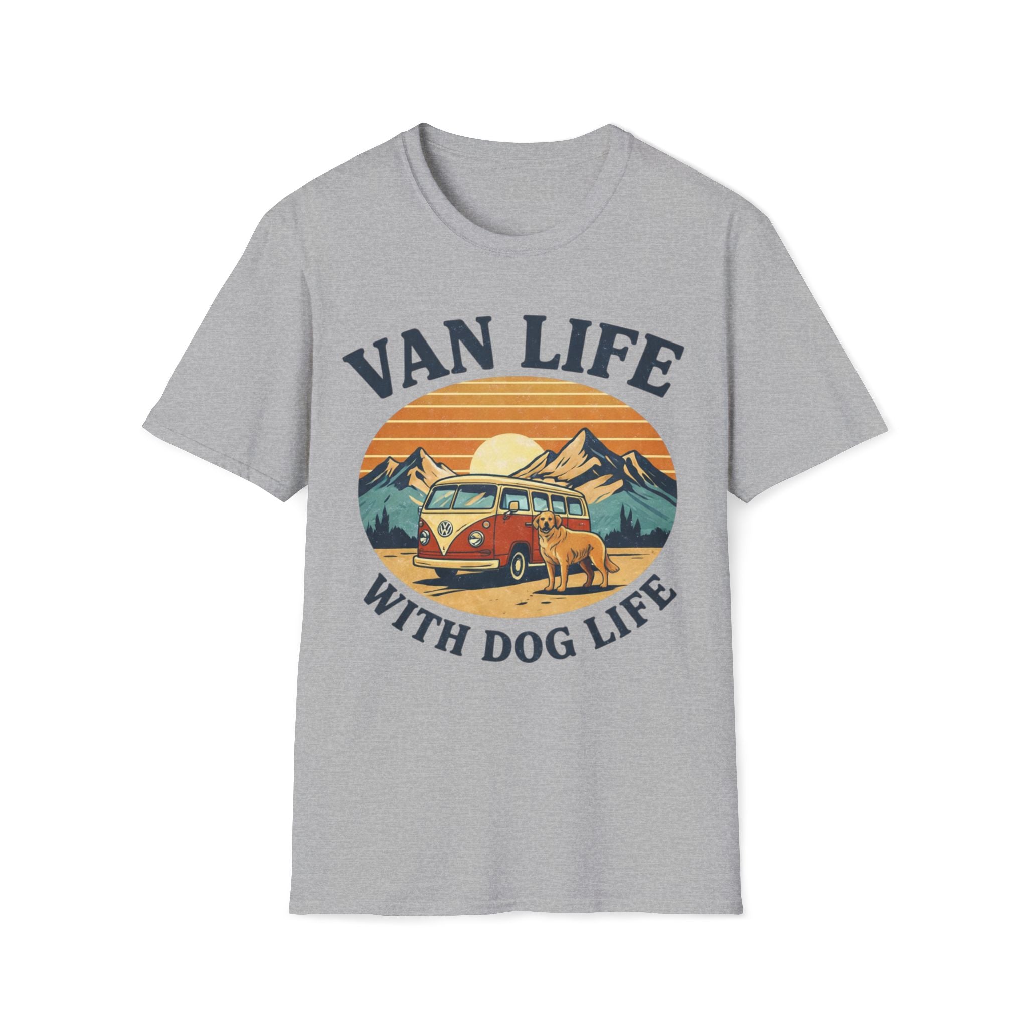 Van Life with Dog Life T-Shirt — Retro Camper & Mountain Dog Adventure Tee