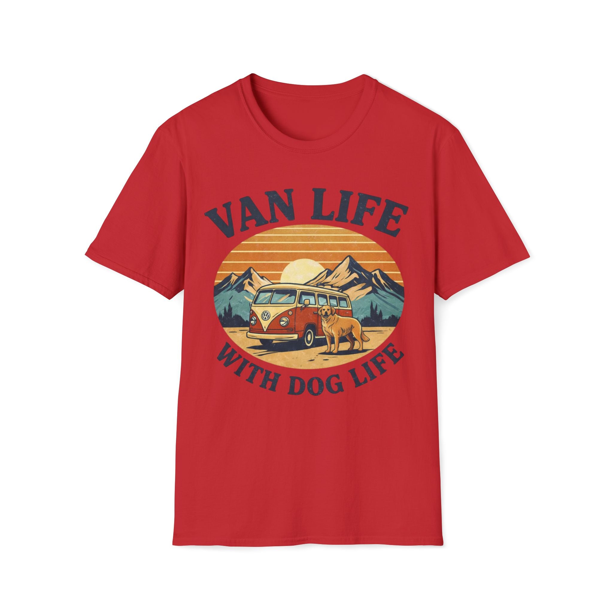 Van Life with Dog Life T-Shirt — Retro Camper & Mountain Dog Adventure Tee