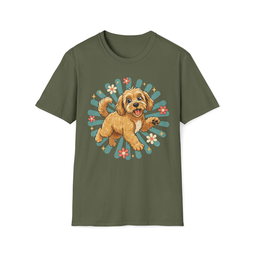 Doodle Puppy Floral Retro Sunburst T-Shirt
