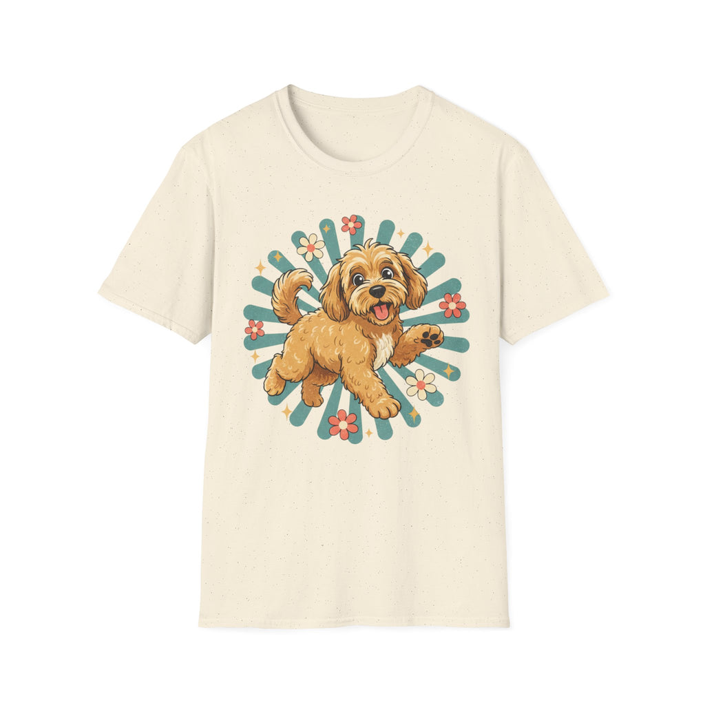 Doodle Puppy Floral Retro Sunburst T-Shirt