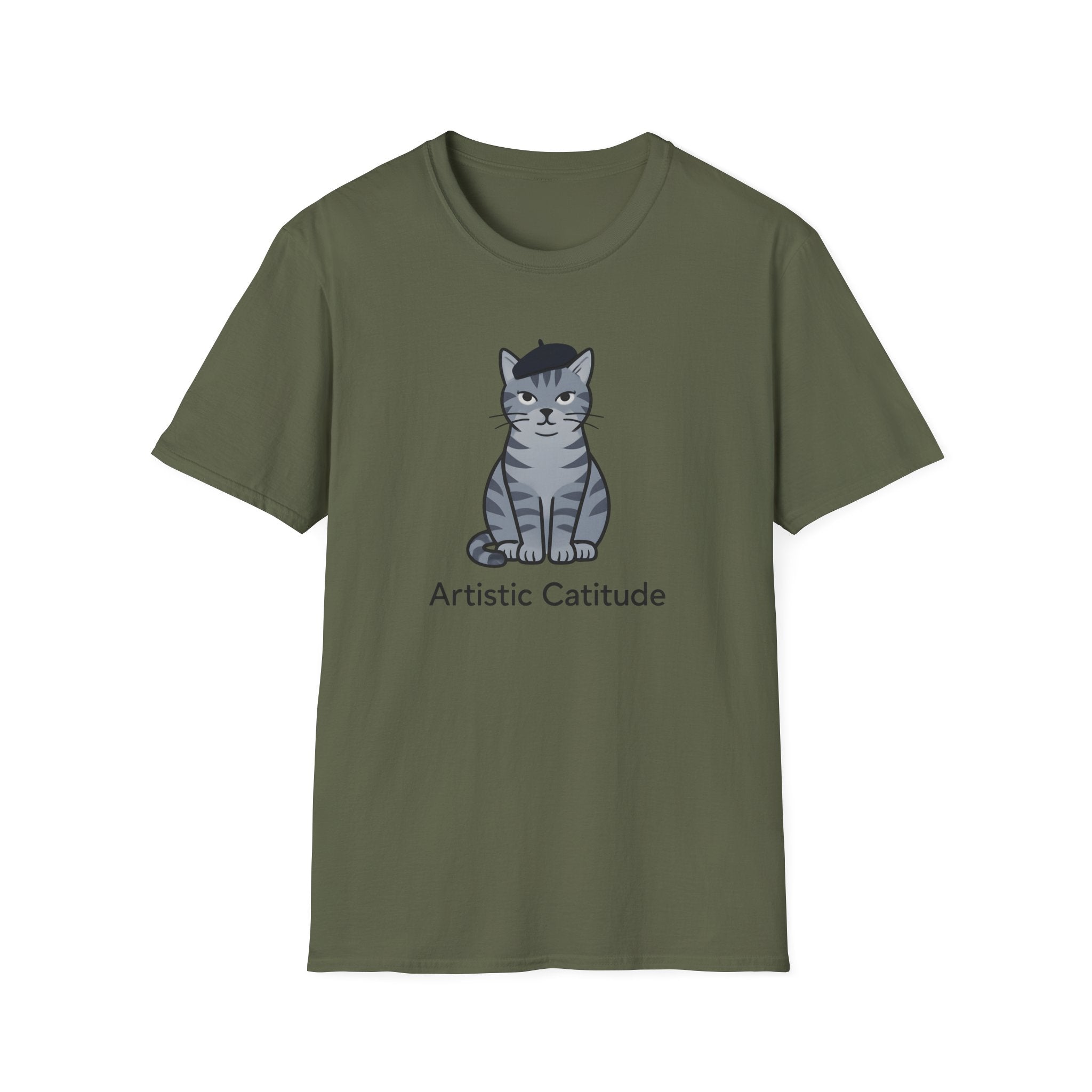 Gray Cat with Beret T-Shirt
