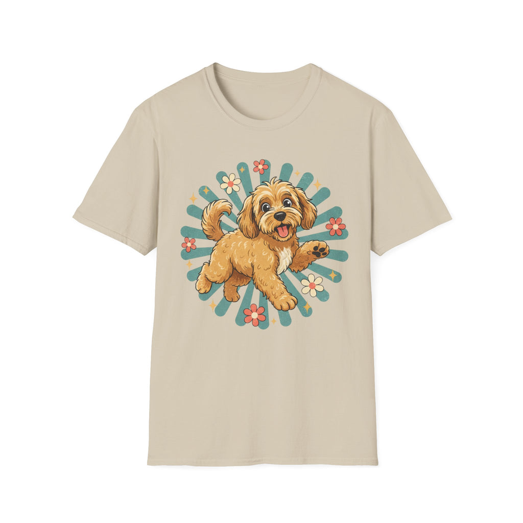 Doodle Puppy Floral Retro Sunburst T-Shirt