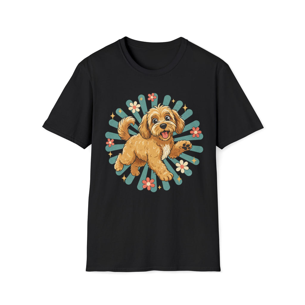 Doodle Puppy Floral Retro Sunburst T-Shirt