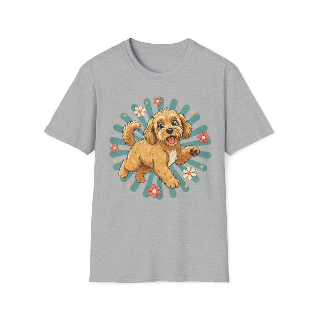 Doodle Puppy Floral Retro Sunburst T-Shirt