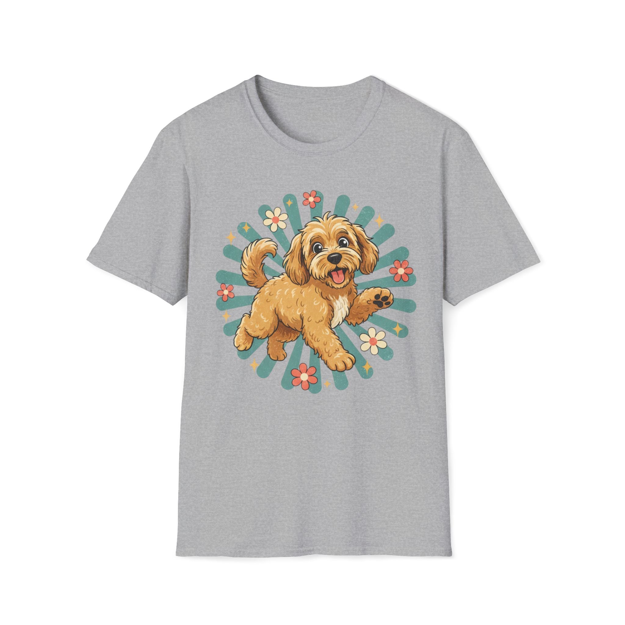 Doodle Puppy Floral Retro Sunburst T-Shirt