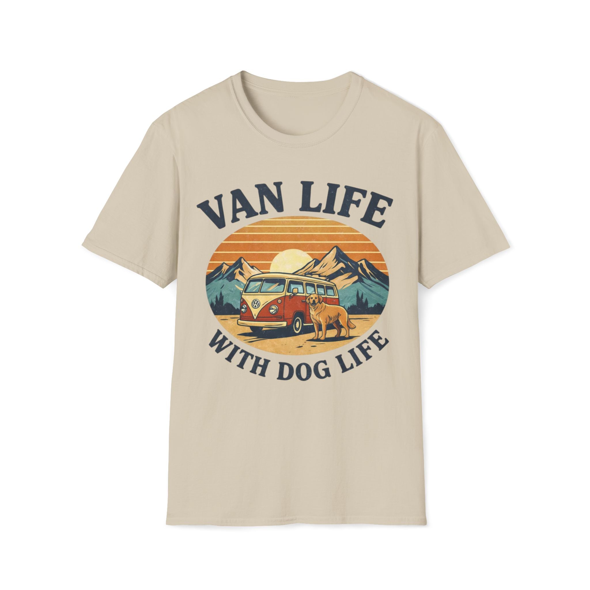 Van Life with Dog Life T-Shirt — Retro Camper & Mountain Dog Adventure Tee