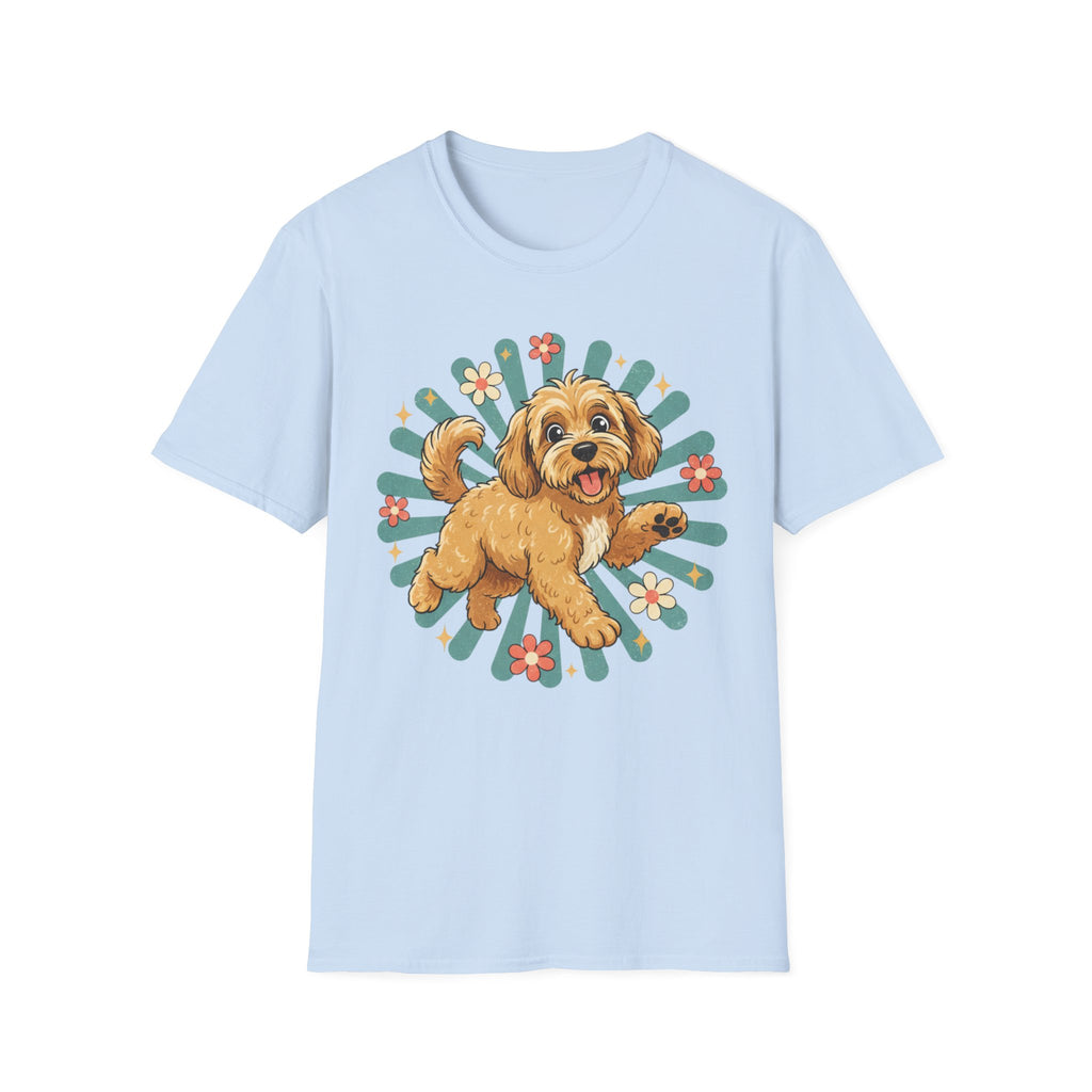 Doodle Puppy Floral Retro Sunburst T-Shirt