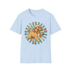 Doodle Puppy Floral Retro Sunburst T-Shirt