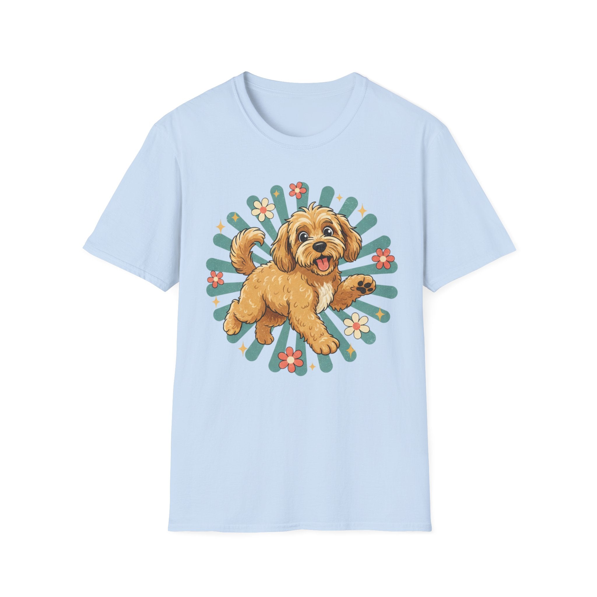 Doodle Puppy Floral Retro Sunburst T-Shirt