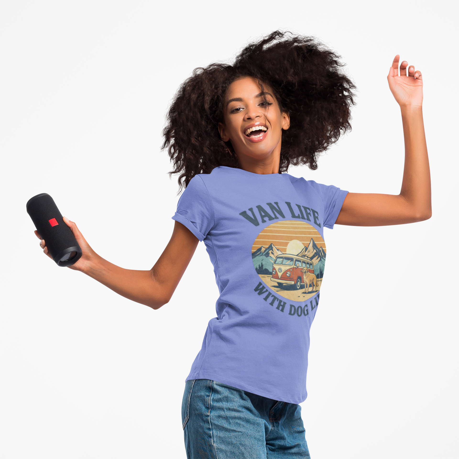 Van Life with Dog Life T-Shirt — Retro Camper & Mountain Dog Adventure Tee