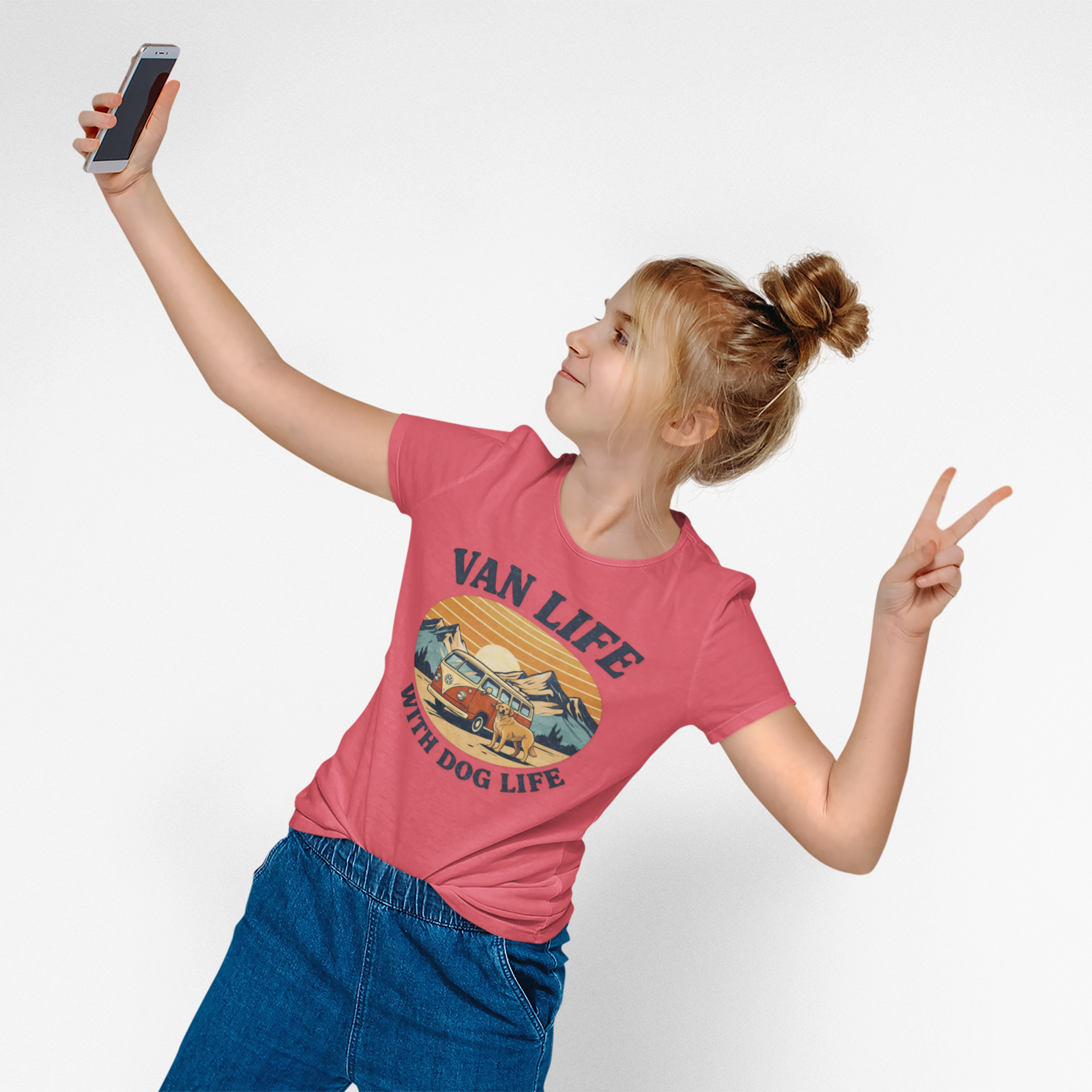 Van Life with Dog Life T-Shirt — Retro Camper & Mountain Dog Adventure Tee