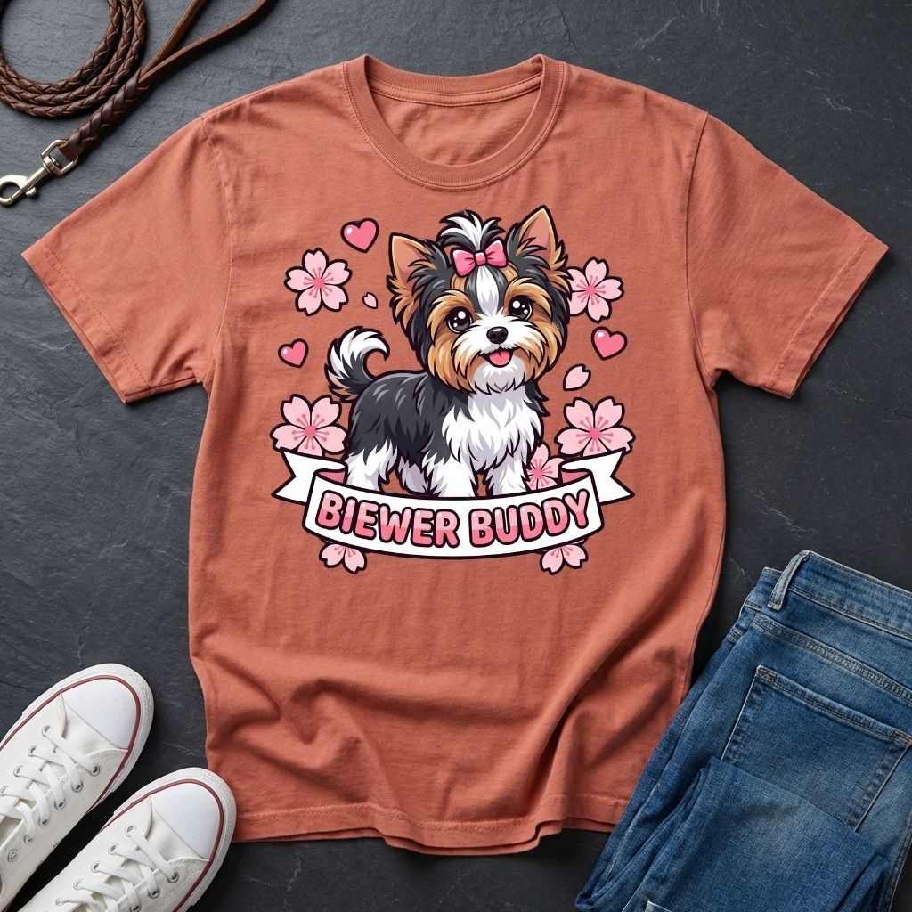Biewer Terrier Detailed Portrait Shirt - Tri-Color Toy Breed Tee - Comfort Colors 1717