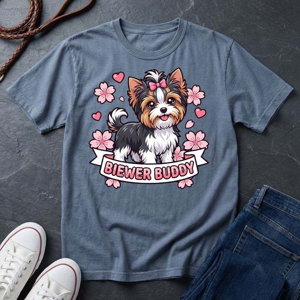 Biewer Terrier Detailed Portrait Shirt - Tri-Color Toy Breed Tee - Comfort Colors 1717