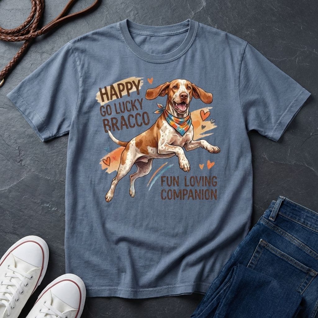 Bracco Italiano Detailed Portrait Shirt - Happy Go Lucky Pointer Tee - Comfort Colors 1717
