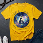 Under the Same Stars Cosmic Love Graphic Pop Art Shirt — Dog & Cat Friendship Tee