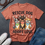 Rescue Dog Adopt Love Graphic Pop Art Shirt — Three Dogs with Bandanas Tee