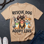 Rescue Dog Adopt Love Graphic Pop Art Shirt — Three Dogs with Bandanas Tee