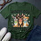 Rescue Dog Adopt Love Graphic Pop Art Shirt — Three Dogs with Bandanas Tee