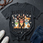 Rescue Dog Adopt Love Graphic Pop Art Shirt — Three Dogs with Bandanas Tee