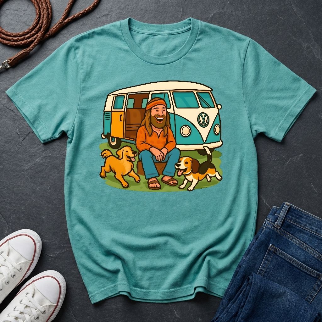 Vintage Hippie Van T-Shirt with Dogs - Retro 60s 70s Van Life Shirt - Comfort Colors 1717