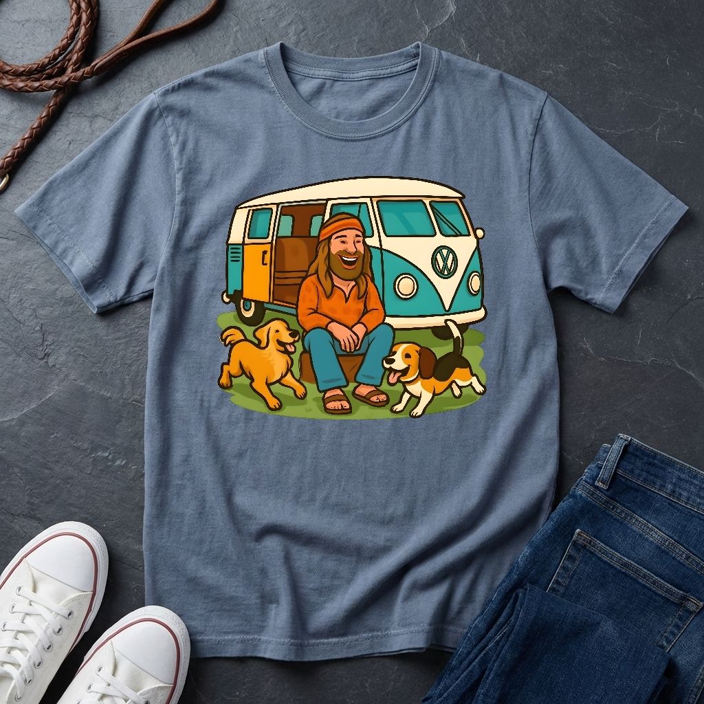 Vintage Hippie Van T-Shirt with Dogs - Retro 60s 70s Van Life Shirt - Comfort Colors 1717