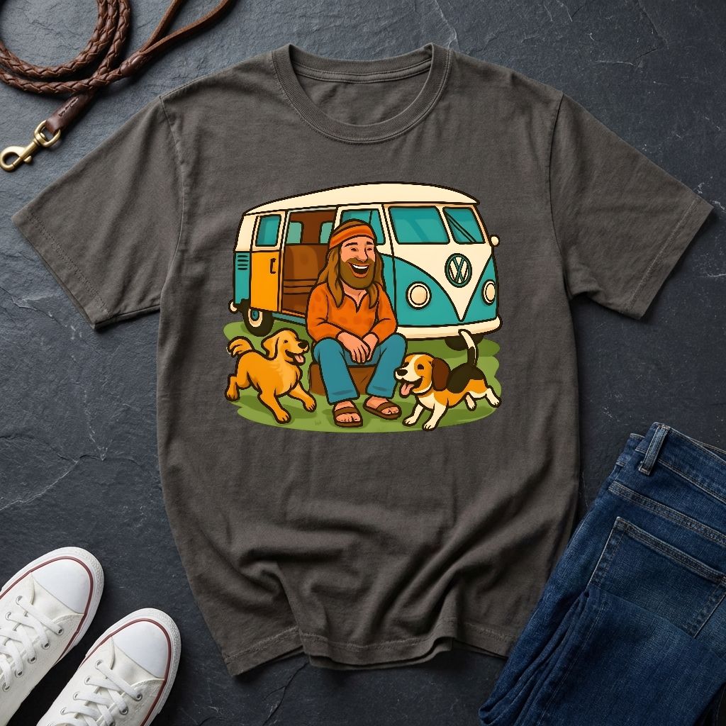 Vintage Hippie Van T-Shirt with Dogs - Retro 60s 70s Van Life Shirt - Comfort Colors 1717