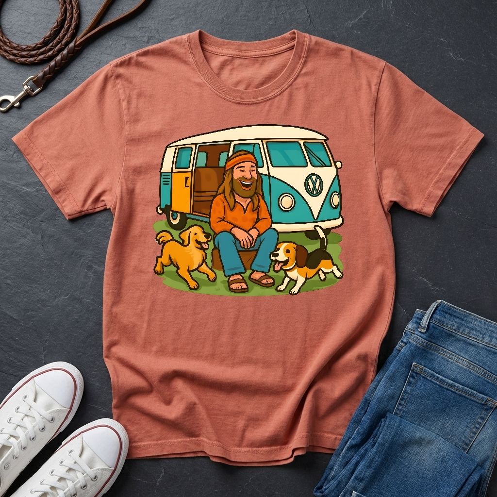 Vintage Hippie Van T-Shirt with Dogs - Retro 60s 70s Van Life Shirt - Comfort Colors 1717