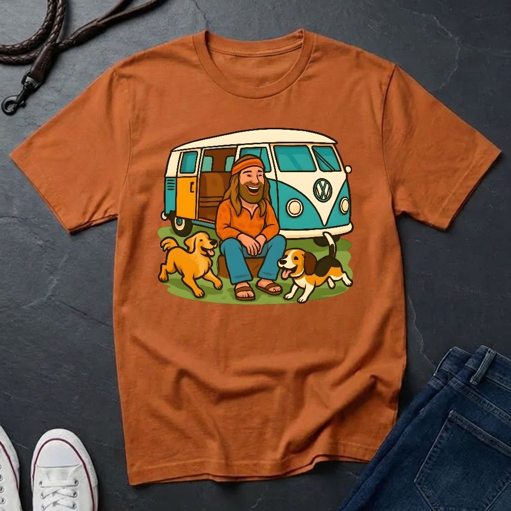 Vintage Hippie Van T-Shirt with Dogs - Retro 60s 70s Van Life Shirt - Comfort Colors 1717