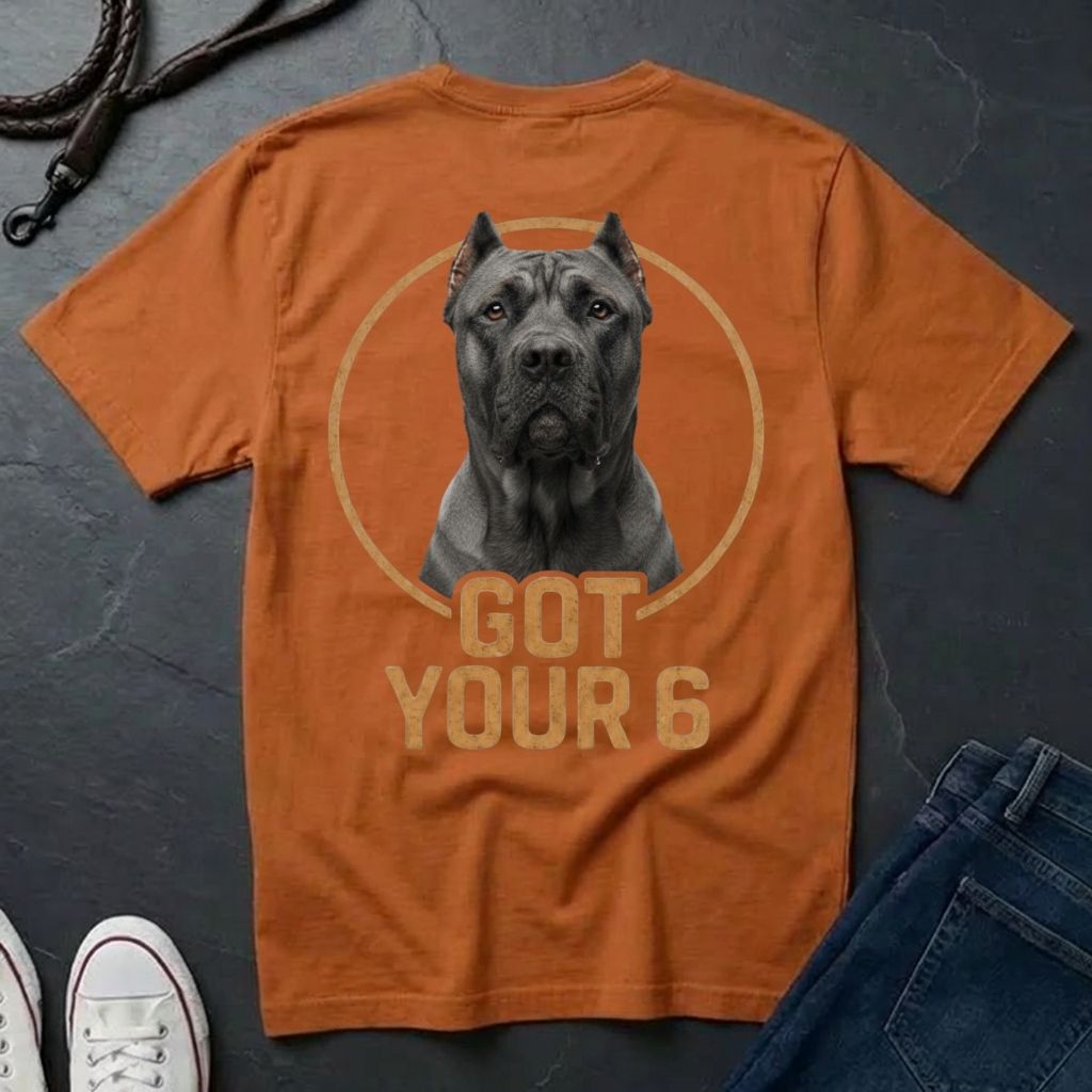 Cane Corso 'Got Your Six' Graphic Pop Art Shirt — Back Print Protective Dog Tee