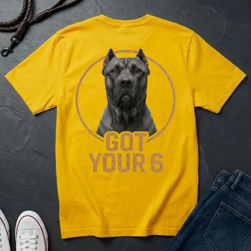 Cane Corso 'Got Your Six' Graphic Pop Art Shirt — Back Print Protective Dog Tee