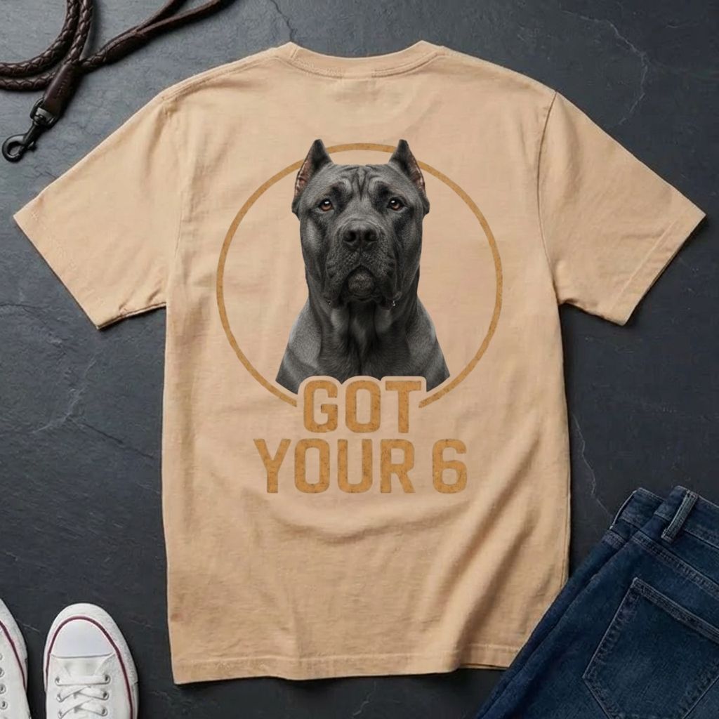 Cane Corso 'Got Your Six' Graphic Pop Art Shirt — Back Print Protective Dog Tee