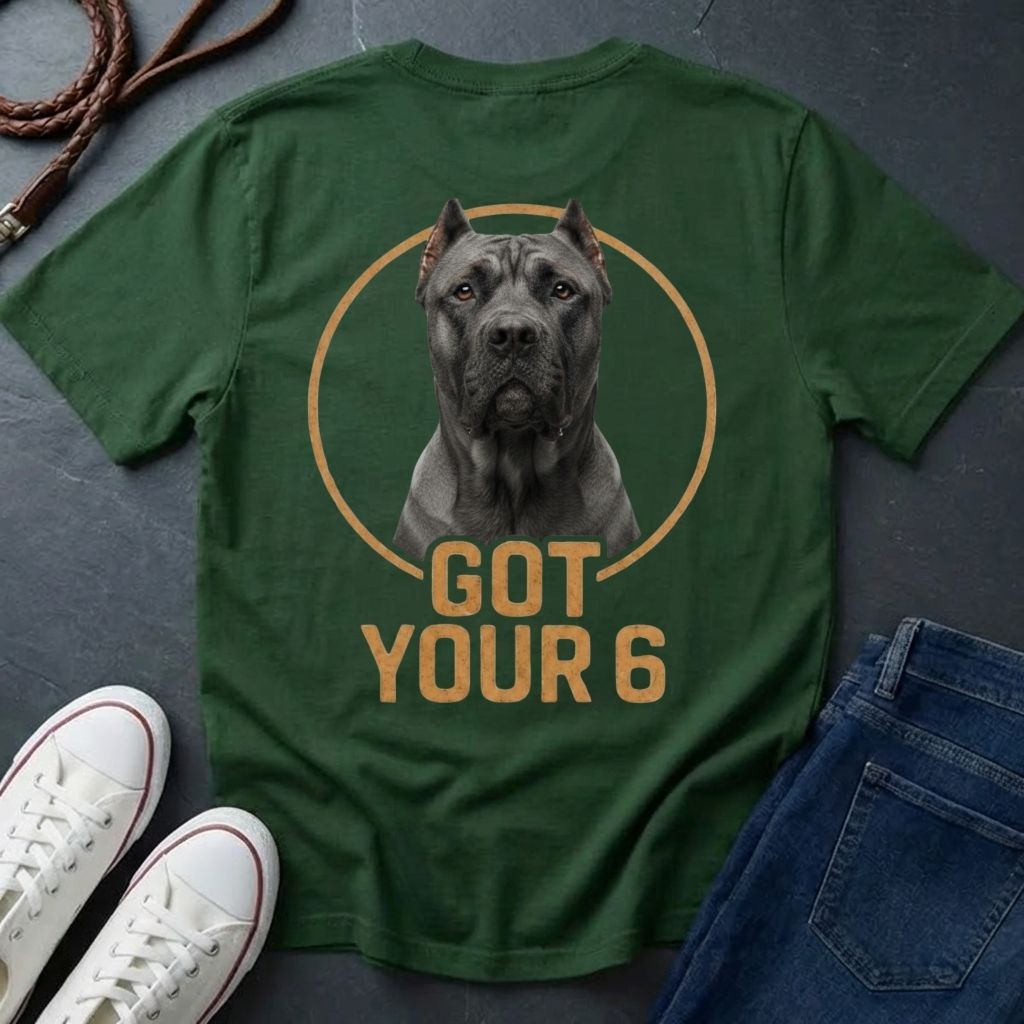 Cane Corso 'Got Your Six' Graphic Pop Art Shirt — Back Print Protective Dog Tee