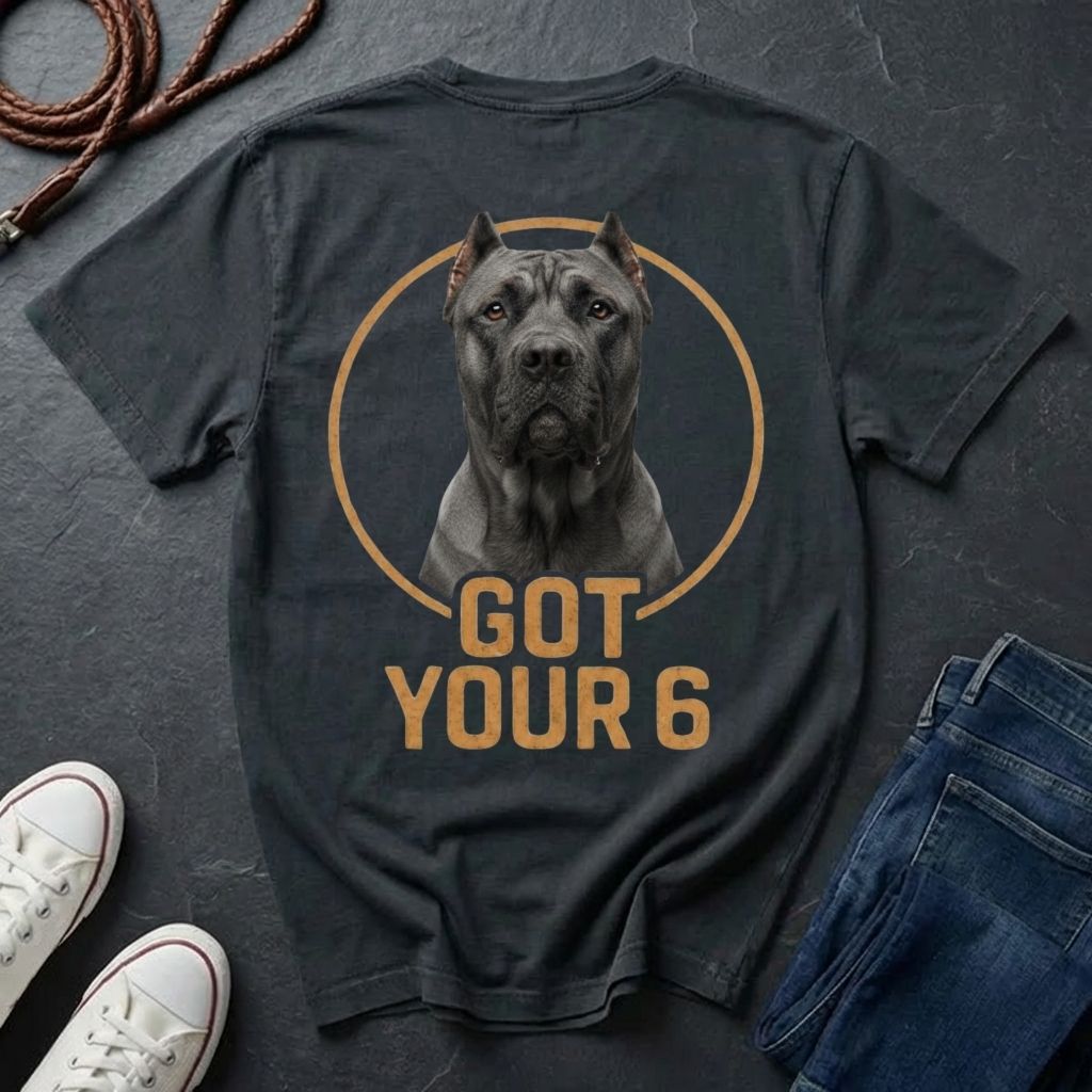 Cane Corso 'Got Your Six' Graphic Pop Art Shirt — Back Print Protective Dog Tee