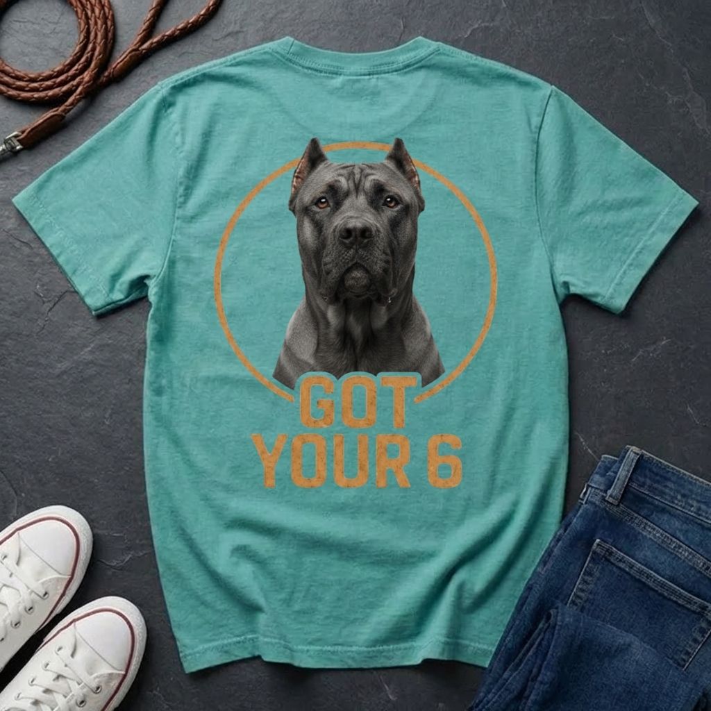 Cane Corso 'Got Your Six' Graphic Pop Art Shirt — Back Print Protective Dog Tee