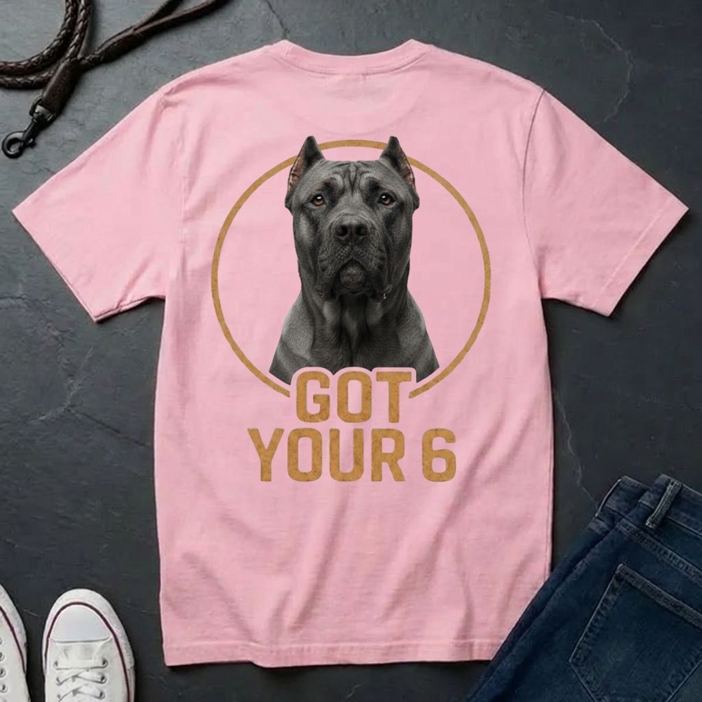Cane Corso 'Got Your Six' Graphic Pop Art Shirt — Back Print Protective Dog Tee