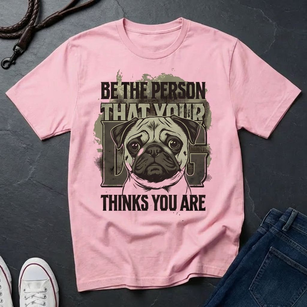 'Be The Person Your Dog Thinks You Are' Pug Shirt — Graphic Art Dog Mom Tee