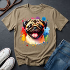 Pug Portrait Watercolor T-Shirt — Colorful Dog Graphic Tee