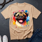 Pug Portrait Watercolor T-Shirt — Colorful Dog Graphic Tee
