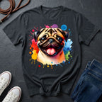 Pug Portrait Watercolor T-Shirt — Colorful Dog Graphic Tee