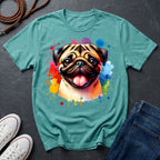 Pug Portrait Watercolor T-Shirt — Colorful Dog Graphic Tee