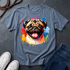 Pug Portrait Watercolor T-Shirt — Colorful Dog Graphic Tee