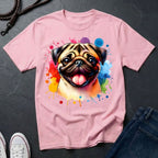 Pug Portrait Watercolor T-Shirt — Colorful Dog Graphic Tee