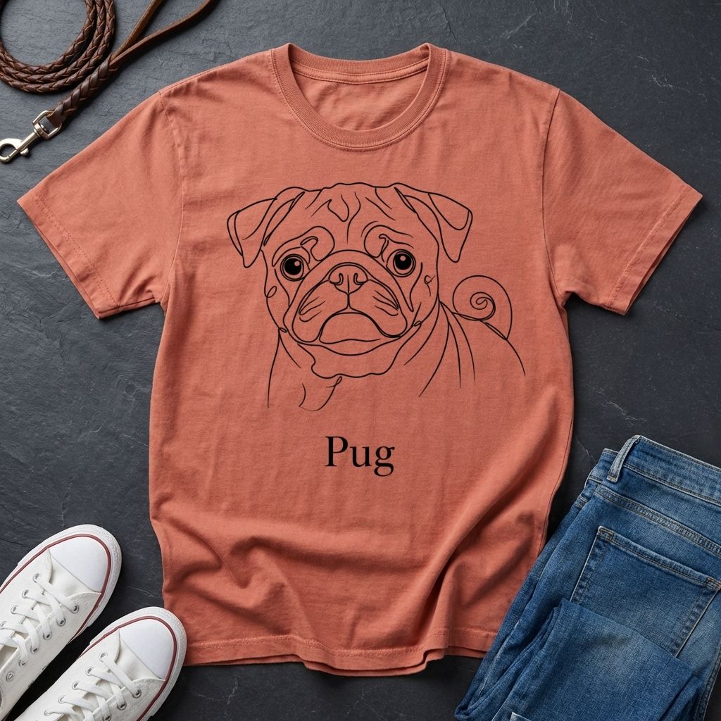 Pug Outline Graphic Pop Art Shirt — Minimalist Bold Dog Portrait Tee