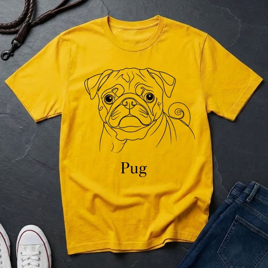 Pug Outline Graphic Pop Art Shirt — Minimalist Bold Dog Portrait Tee