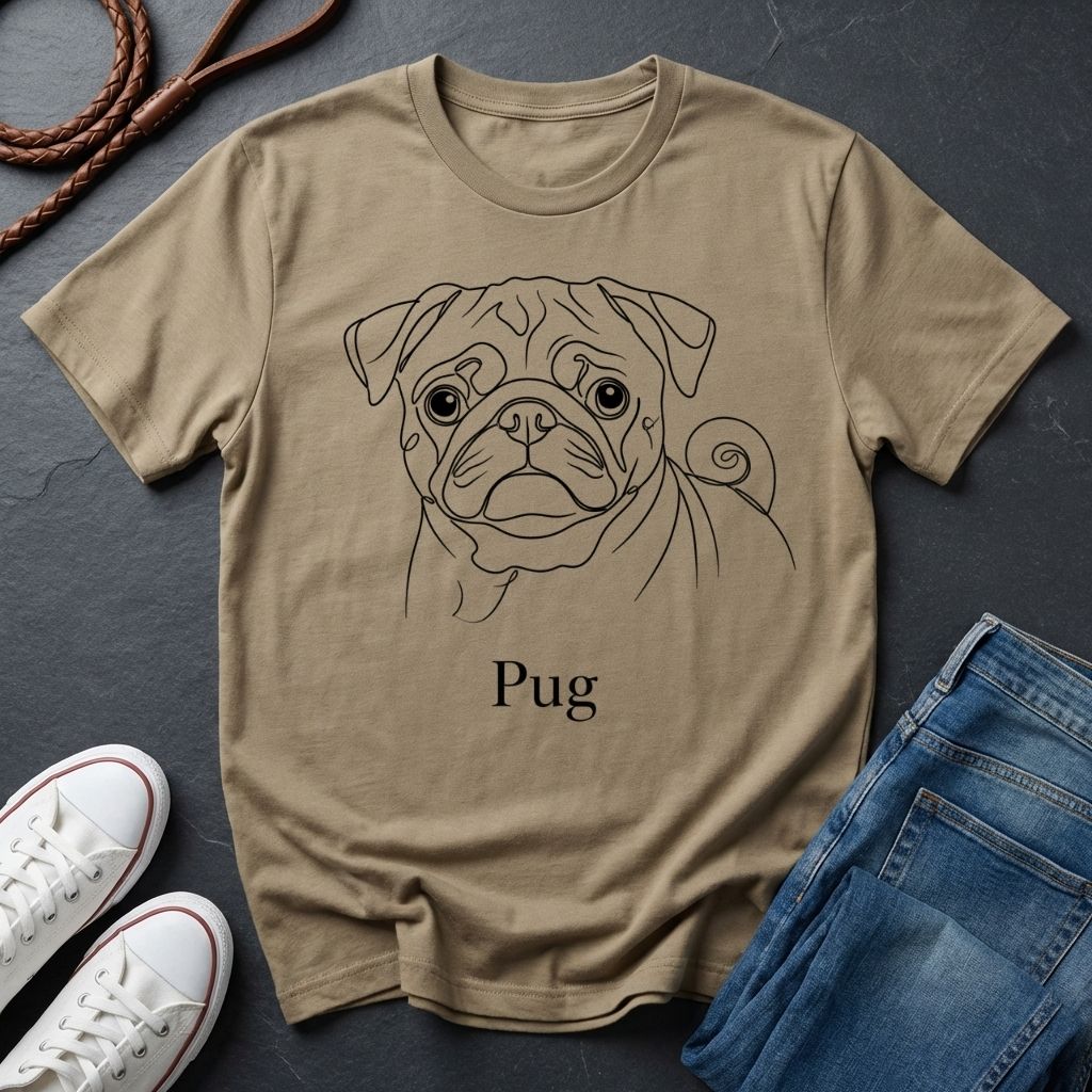 Pug Outline Graphic Pop Art Shirt — Minimalist Bold Dog Portrait Tee