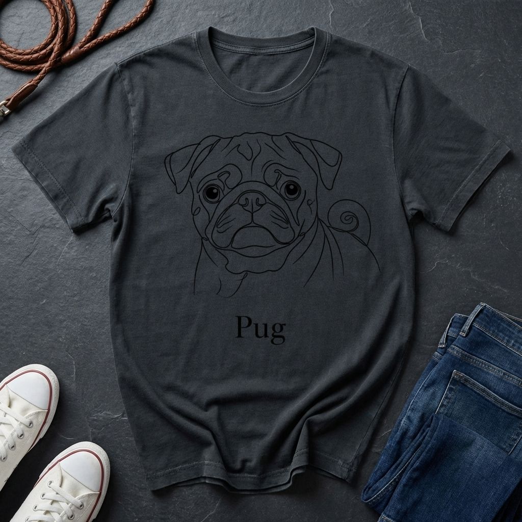 Pug Outline Graphic Pop Art Shirt — Minimalist Bold Dog Portrait Tee