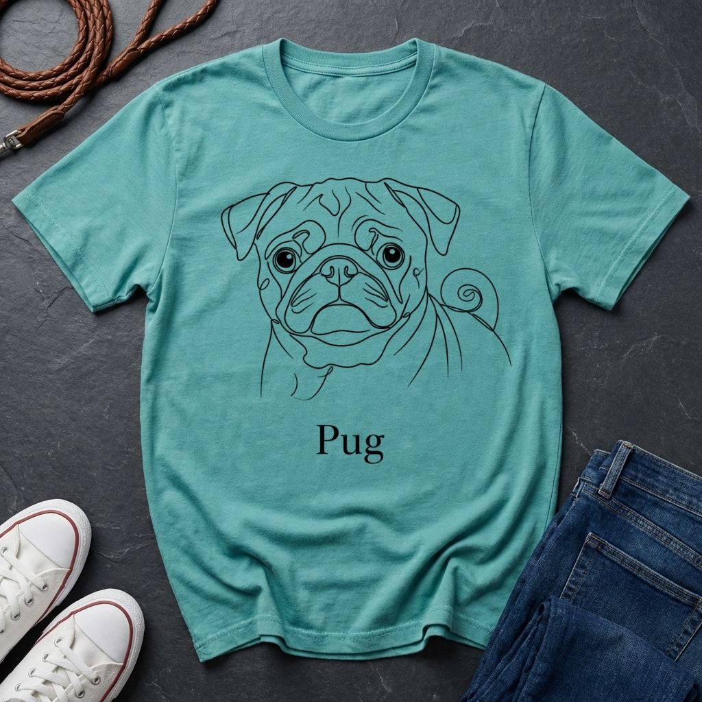 Pug Outline Graphic Pop Art Shirt — Minimalist Bold Dog Portrait Tee