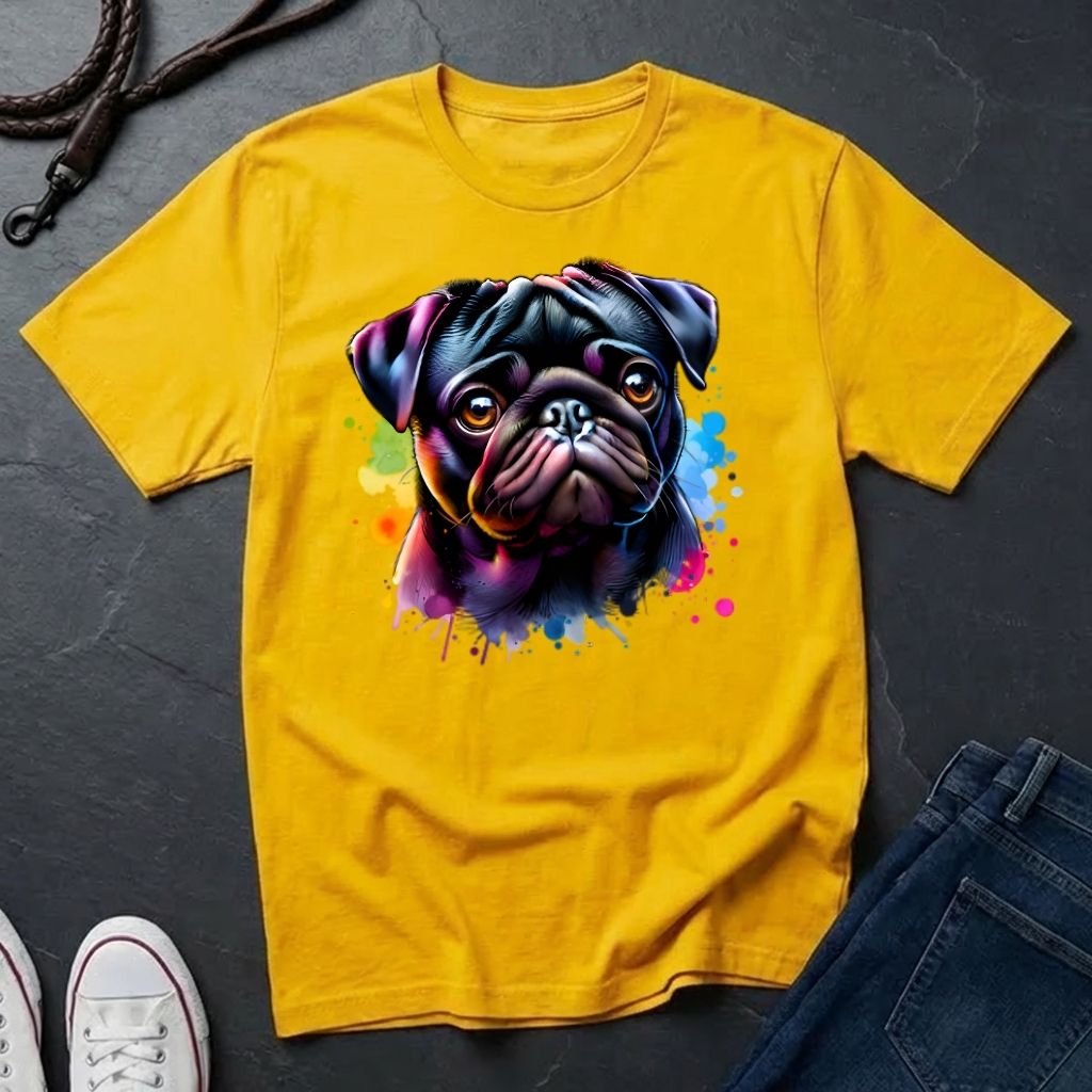 Pug Portrait T-Shirt — Colorful Watercolor Pug Tee