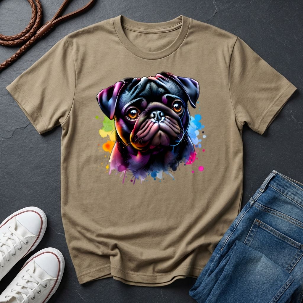 Pug Portrait T-Shirt — Colorful Watercolor Pug Tee