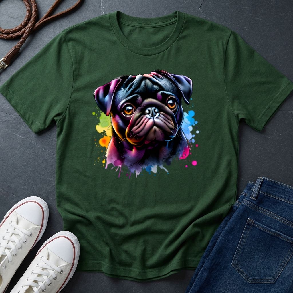Pug Portrait T-Shirt — Colorful Watercolor Pug Tee